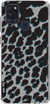 Casetastic Samsung Galaxy A21s (2020) Hoesje - Softcover Hoesje met Design - Leopard Print Grey Print