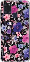 Casetastic Samsung Galaxy A21s (2020) Hoesje - Softcover Hoesje met Design - Flowers Blue Purple Print