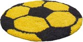 Vloerkleed kinderkamer - Voetbal - geel - rond 120 cm