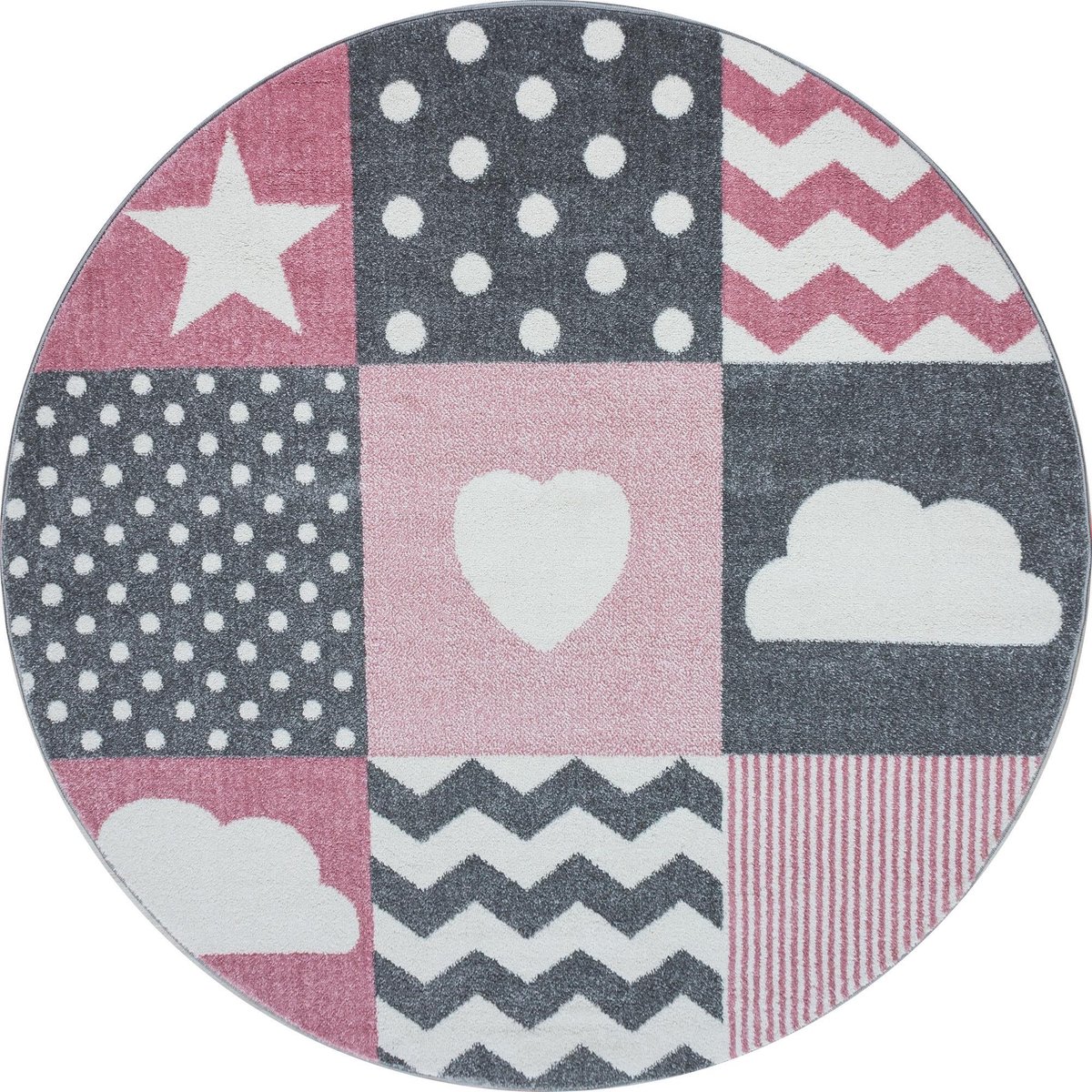 Vloerkleed kinderkamer - Patronen - roze - rond 120 cm