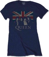 Queen Dames Tshirt -M- Vintage Union Jack Blauw