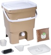 Skaza Bokashi Organko keukencompostbak van gerecycleerd plastic |16 L| Starter Setbvoor keukenafval en compostering | met EM zemelen 1 kg | Beige-Grijs