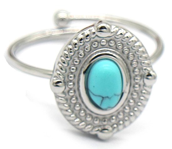 Zegelring met Turquoise Steen - RVS - One Size - Zilverkleurig