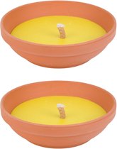 Citronella kaars in terracotta schaal - 2x - 23 cm - 15 branduren - citrusgeur