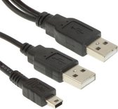 2 in 1 USB 2.0 Male naar Mini 5pin Male + USB Male-kabel, lengte: 80 cm (zwart)