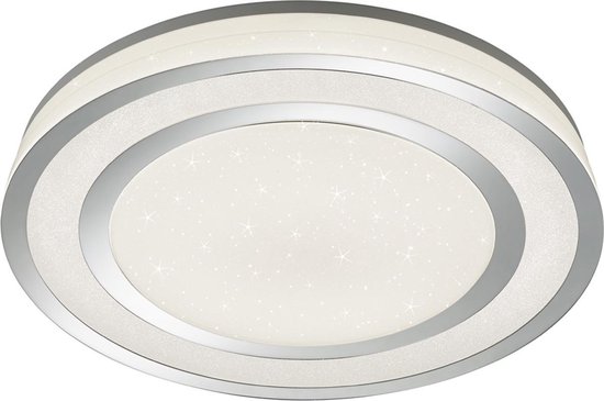 LED Plafondlamp - Trion Noruno - 45W - Aanpasbare Kleur - Dimbaar - Afstandsbediening - Sterlicht - Rond - Mat Chroom - Kunststof