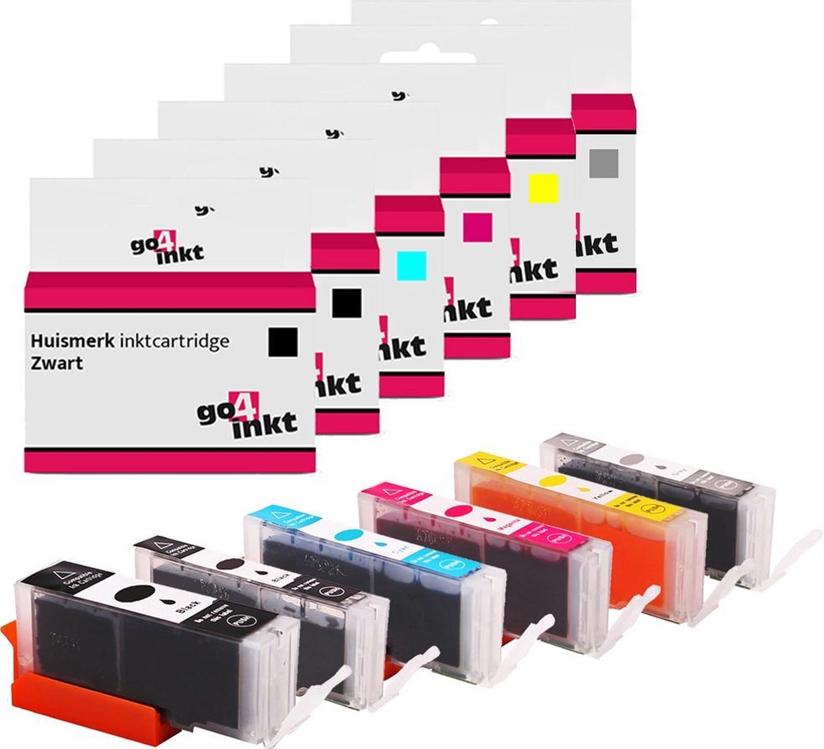 Go4inkt compatible met Canon PGI-550XL en CLI-551XL bk/c/m/y inkt cartridges multipack - 6 stuks - Zwart, Zwart, Cyaan, Magenta, Yellow, Grijs