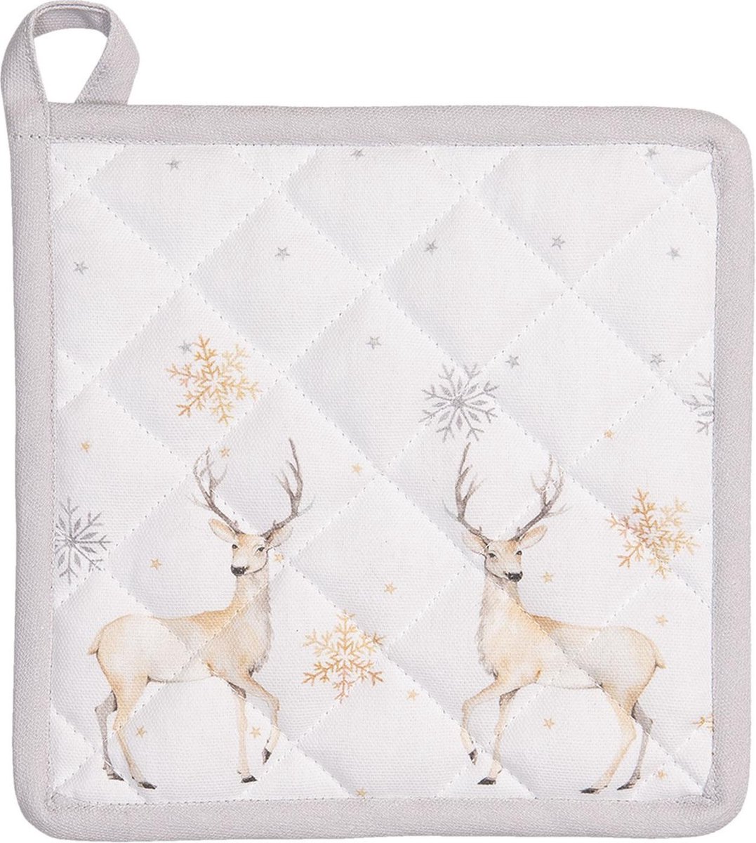 Clayre & Eef Pannenlap 20x20 cm Wit Beige Katoen Hert