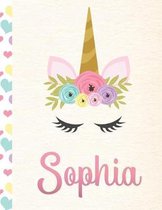 Sophia: Personalized Unicorn Primary Handwriting Notebook For Girls With Pink Name - Dotted Midline Handwriting Practice Paper