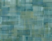 PENSEELSTREKEN BEHANG - Groen Blauw Geel - Canvas structuur - AS Creation Geo Nordic