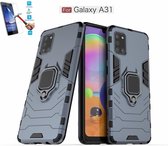 Samsung Galaxy A31 Robuust Kickstand Shockproof Grijs Cover Case Hoesje - 1 x Tempered Glass Screenprotector ATBL