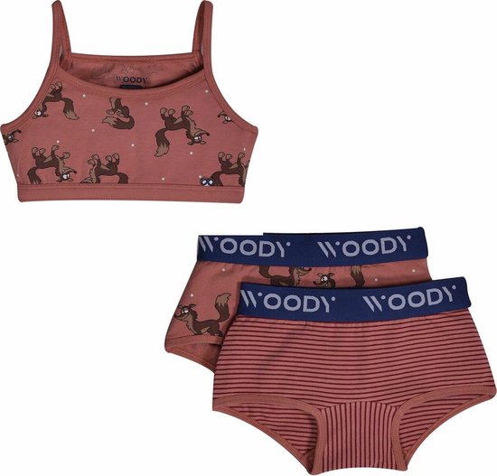 Woody ondergoed set meisjes - wolf - print - 1 topje en 2 boxers - maat 140  | bol.com