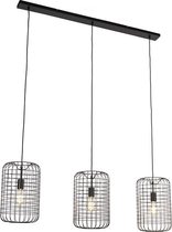 QAZQA bliss_vefa - Industriele Hanglamp eettafel voor boven de eettafel | in eetkamer - 3 lichts - L 130 cm - Zwart - Industrieel -  Woonkamer | Slaapkamer | Keuken