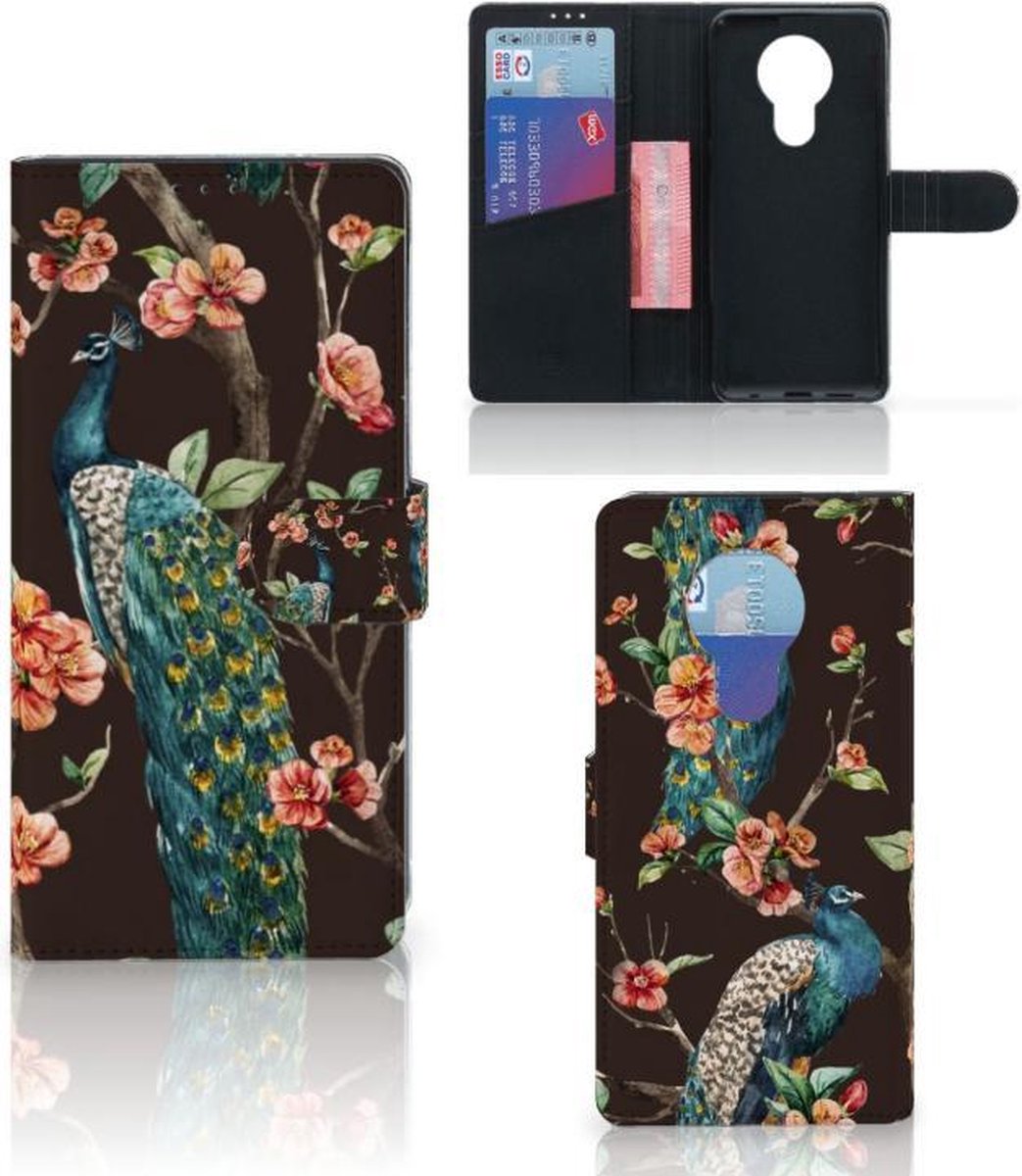 Nokia 5.3 Telefoonhoesje met Pasjes Pauw met Bloemen