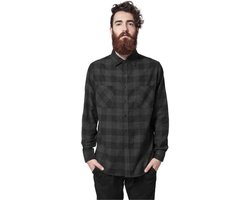 Urban Classics Checked Flannel Heren Longsleeve - zwart/grijs - XL