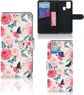 Smartphone Hoesje Geschikt voor Samsung Galaxy M31 Flipcase Cadeautjes voor Moederdag Butterfly Roses