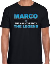 Naam cadeau Marco - The man, The myth the legend t-shirt  zwart voor heren - Cadeau shirt voor o.a verjaardag/ vaderdag/ pensioen/ geslaagd/ bedankt L