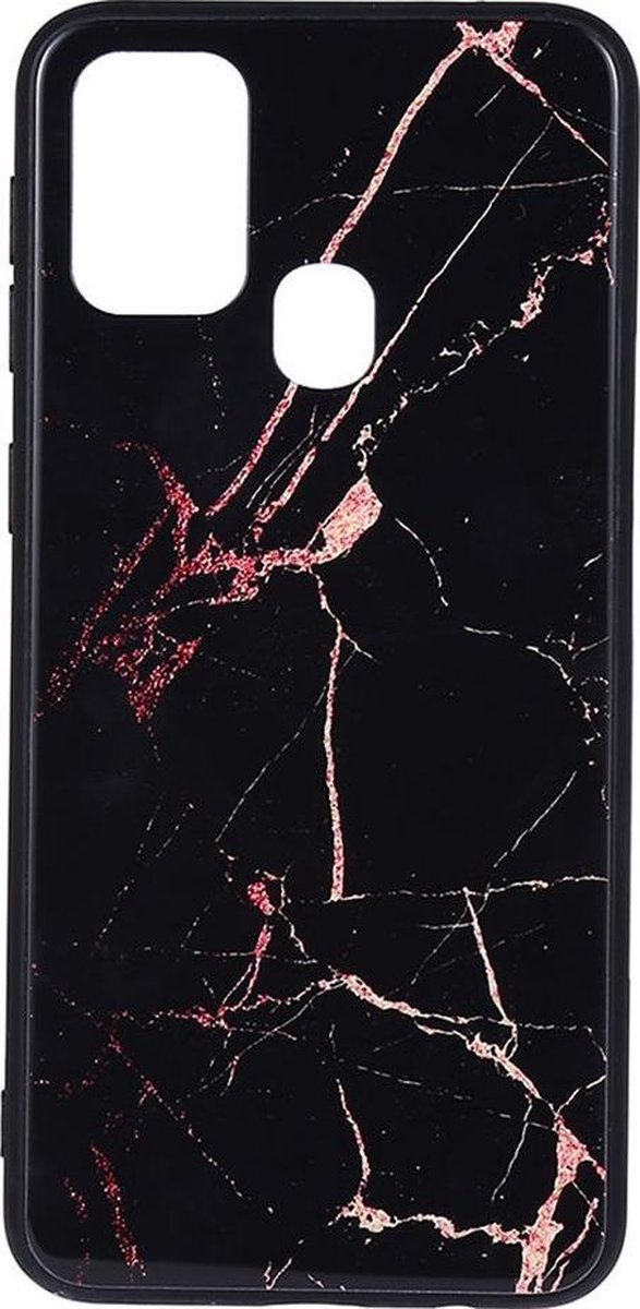 Shop4 - Geschikt voor Samsung Galaxy M31 Hoesje - Harde Back Case Marmer Zwart