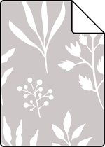 Proefstaal ESTAhome behang bloemmotief in Scandinavische stijl warm grijs en wit - 139084 - 26,5 x 21 cm