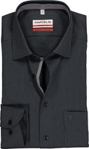 MARVELIS modern fit overhemd - zwart met grijs mini dessin (contrast) - Strijkvrij - Boordmaat: 39