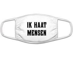 Ik haat mensen | grappig mondkapje | gezichtsmasker | bescherming | bedrukt | logo | Wit mondmasker van katoen, uitwasbaar & herbruikbaar. Geschikt voor OV
