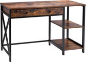 Computerbureau met planken, Laden Bureau voor Kantoor of Home Office, met Lades, 115 x 60 x 76 cm, rustiek bruin