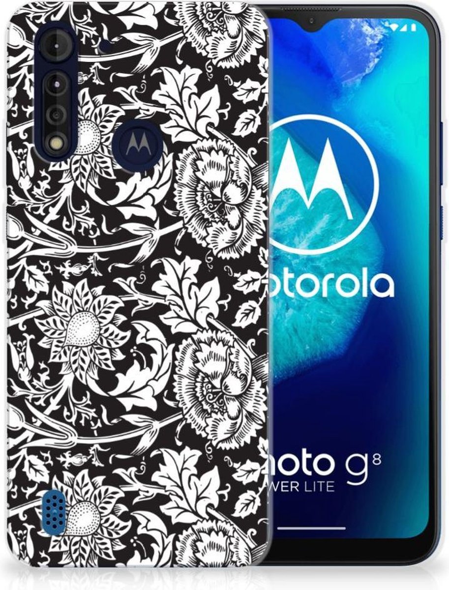 Motorola Moto G8 Power Lite TPU Case Black Flowers
