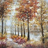 Olieverfschilderij - schilderij bos herfst - handgeschilderd - 100x100 - woonkamer slaapkamer