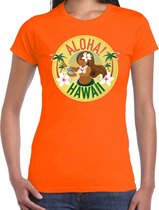 Hawaii feest t-shirt / shirt Aloha Hawaii voor dames - oranje - Hawaiiaanse party outfit / kleding/ verkleedkleding/ carnaval shirt XS