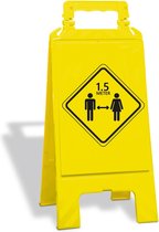 Uitklapbaar waarschuwingsbord 1.5 meter afstand houden – ruit