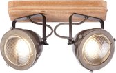BRILLIANT lamp Carmen Wood spot beam 2 flg gebrand staal / hout | 2x PAR51, GU10, 5W, geschikt voor reflectorlampen (niet inbegrepen) | Schaal A ++ tot E | Hoofden draaien