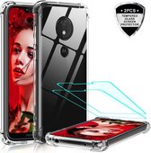 Motorola Moto G7 Power Hoesje - Anti Shock Hybrid Case & 2X Tempered Glas Combi - Transparant