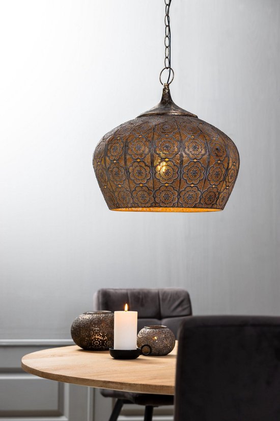 Light & Living Hanglamp Emine - Bruin - 43.5x43.5x40.5cm - Modern - Hanglampen Eetkamer, Slaapkamer, Woonkamer