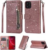 iPhone 11 Pro Glitter Bookcase hoesje Portemonnee met rits  - Rose Goud
