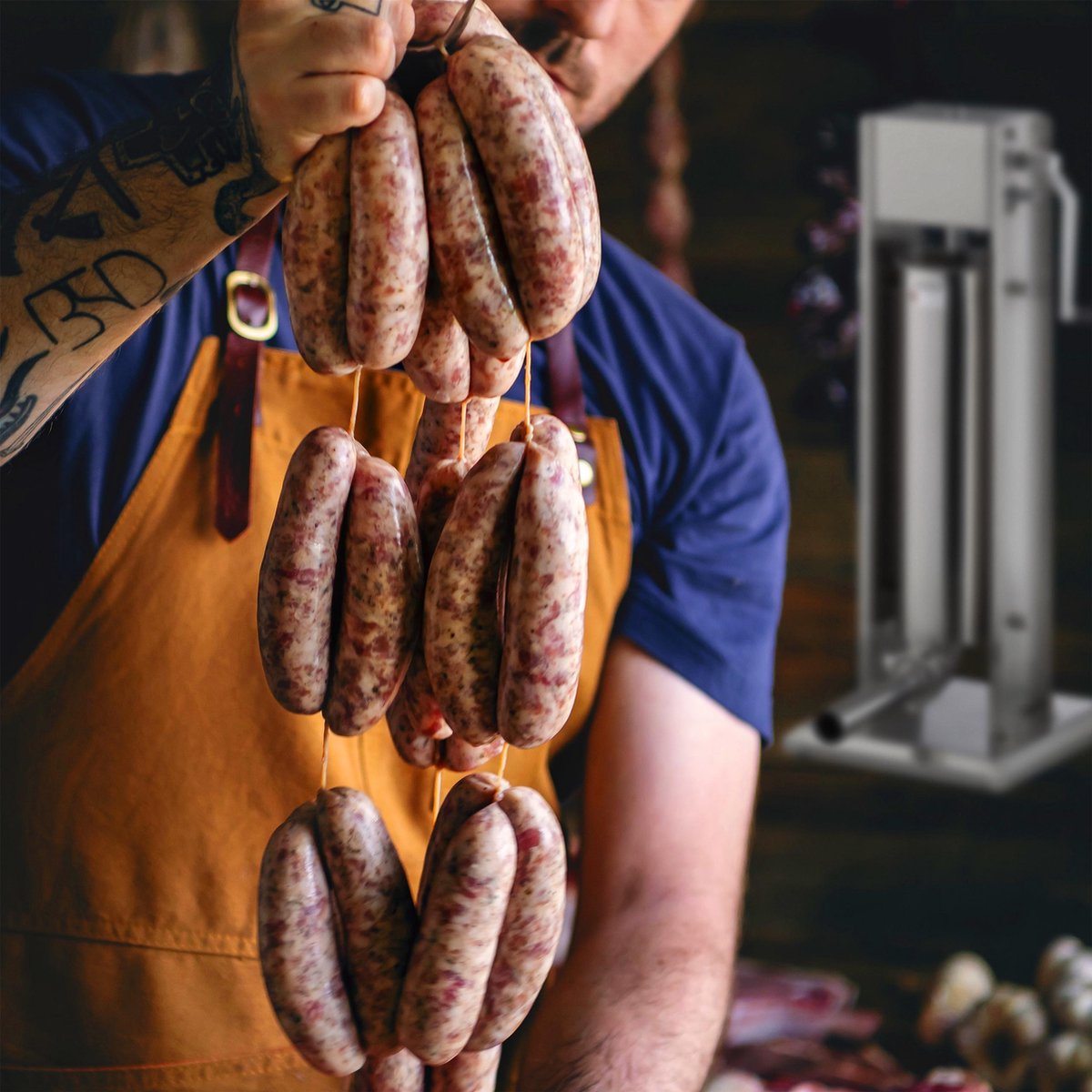 GOPLUS Worstvuller van roestvrij staal, worstmachine, handmatig, worstpers met 4 verschillende vulbuizen, worstspuit met bevestigingsclip, eenvoudige bediening en gemakkelijk te reinigen (1,5 liter