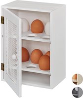 Relaxdays eierkastje hout - landhuisstijl - eieren bewaren - eierkast - eierrekje - gaas - wit