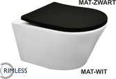 Saqu Sky Duo Randloos Hangtoilet - met Slimseat Toiletbril met Quickrelease - Mat Wit/Zwart - WC Pot - Toiletpot - Hangend Toilet
