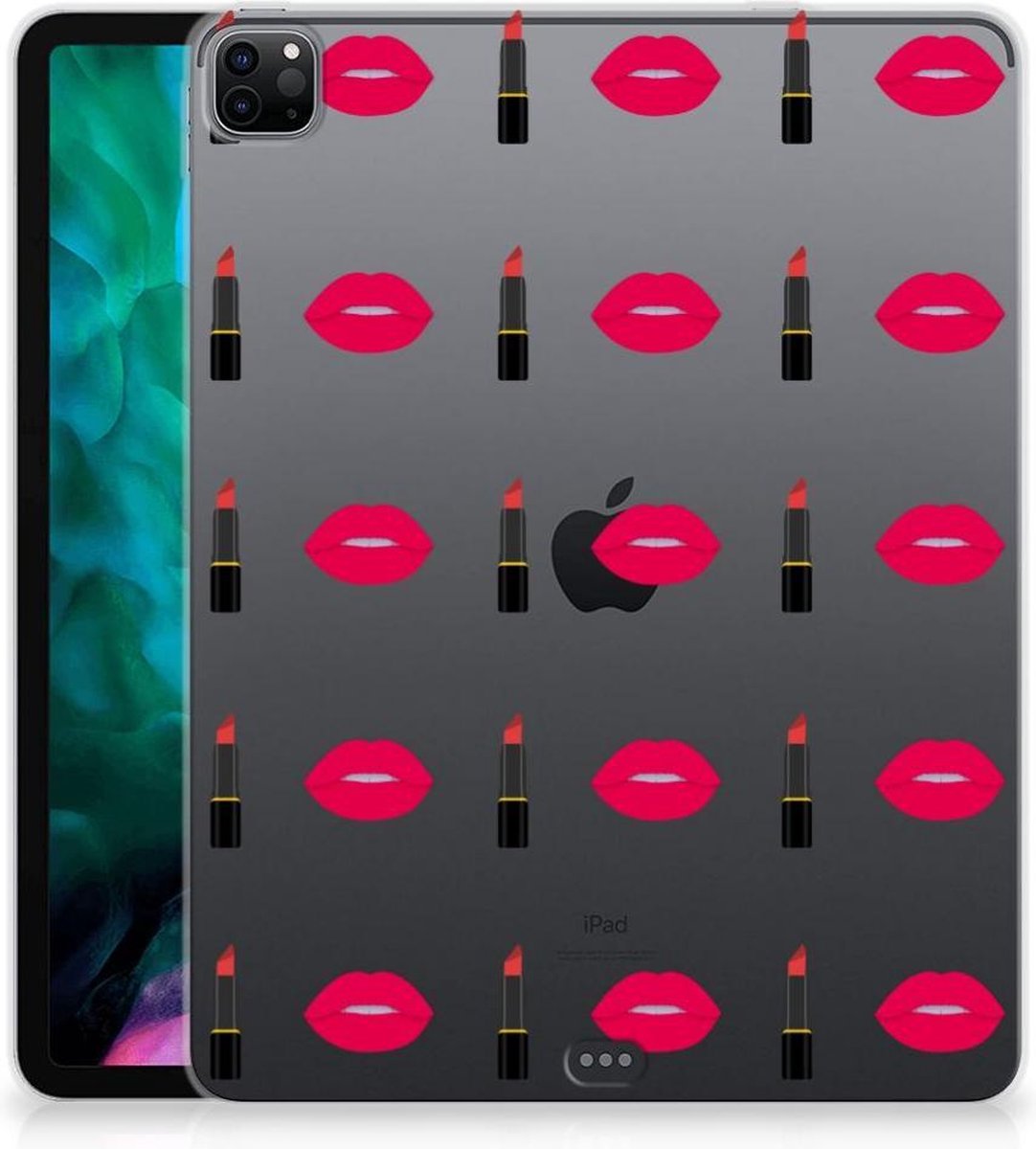 Tablethoesje iPad Pro 12.9 (2020) | iPad Pro 12.9 (2021) Backcover Personaliseren Lipstick Kiss met doorzichte zijkanten