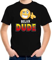 Funny emoticon t-shirt relax dude zwart voor kids L (146-152)
