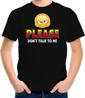 Funny emoticon t-shirt Please dont talk to me zwart voor kids L (146-152)