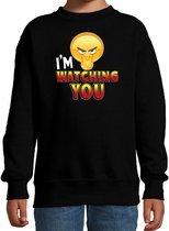 Funny emoticon sweater I am watching you zwart kids 9-11 jaar (134/146)