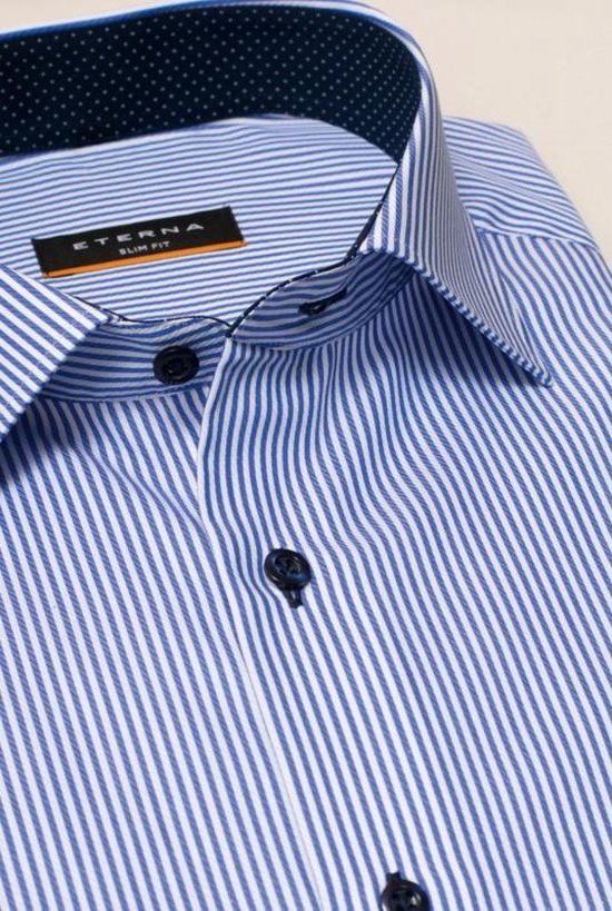 ETERNA slim fit overhemd - twill heren overhemd - blauw met wit gestreept (blauw contrast) - Strijkvrij - Boordmaat: 44