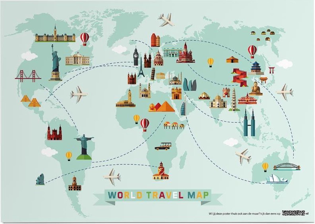 Educatieve poster (Posterpapier) - Topografie wereld grote steden - 59.4 x 42 cm (A2)