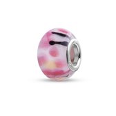 Quiges - Glazen - Kraal - Bedels - Beads Roze met Roze Vlekken en Zwarte Details Past op alle bekende merken armband NG1956