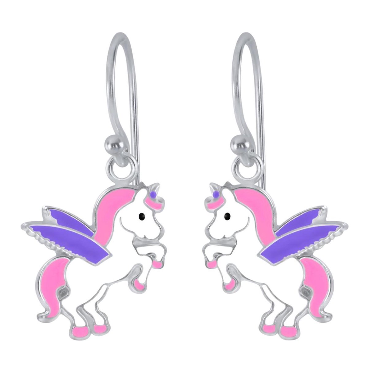WeLoveSilver - Zilveren oorhangers - Eenhoorn - Paarse vleugels