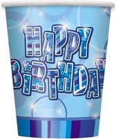 Blauwe Happy Birthday bekers - Feestdecoratievoorwerp