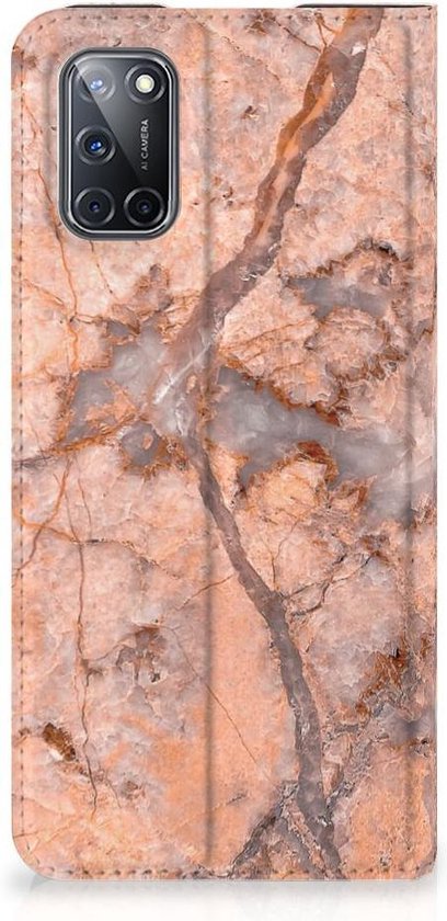 Cas de téléphone OPPO A52 | Étui portefeuille A72 Marble Oranje