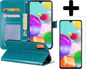 Samsung Galaxy A41 Hoesje Book Case Hoes Turquoise Met Screenprotector