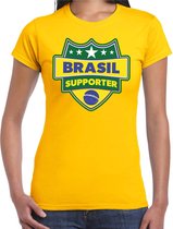 Brasil supporter schild t-shirt geel voor dames - Brazilie landen t-shirt / kleding - EK / WK / Olympische spelen outfit S