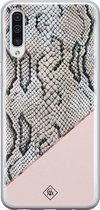 Samsung A70 hoesje siliconen - Snake print | Samsung Galaxy A70 case | Roze | TPU backcover transparant